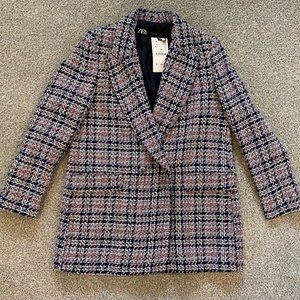 NWT - Zara Plaid Textured Double Breasted Blazer - Size USA L